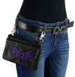 Milwaukee Leather MP8850 Ladies Leather 'Winged' Black and Purple Multi Pocket Belt Bag