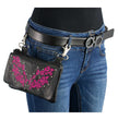 Milwaukee Leather MP8853 Women's 'Flower' Black and Pink Leather Multi Pocket Belt Bag