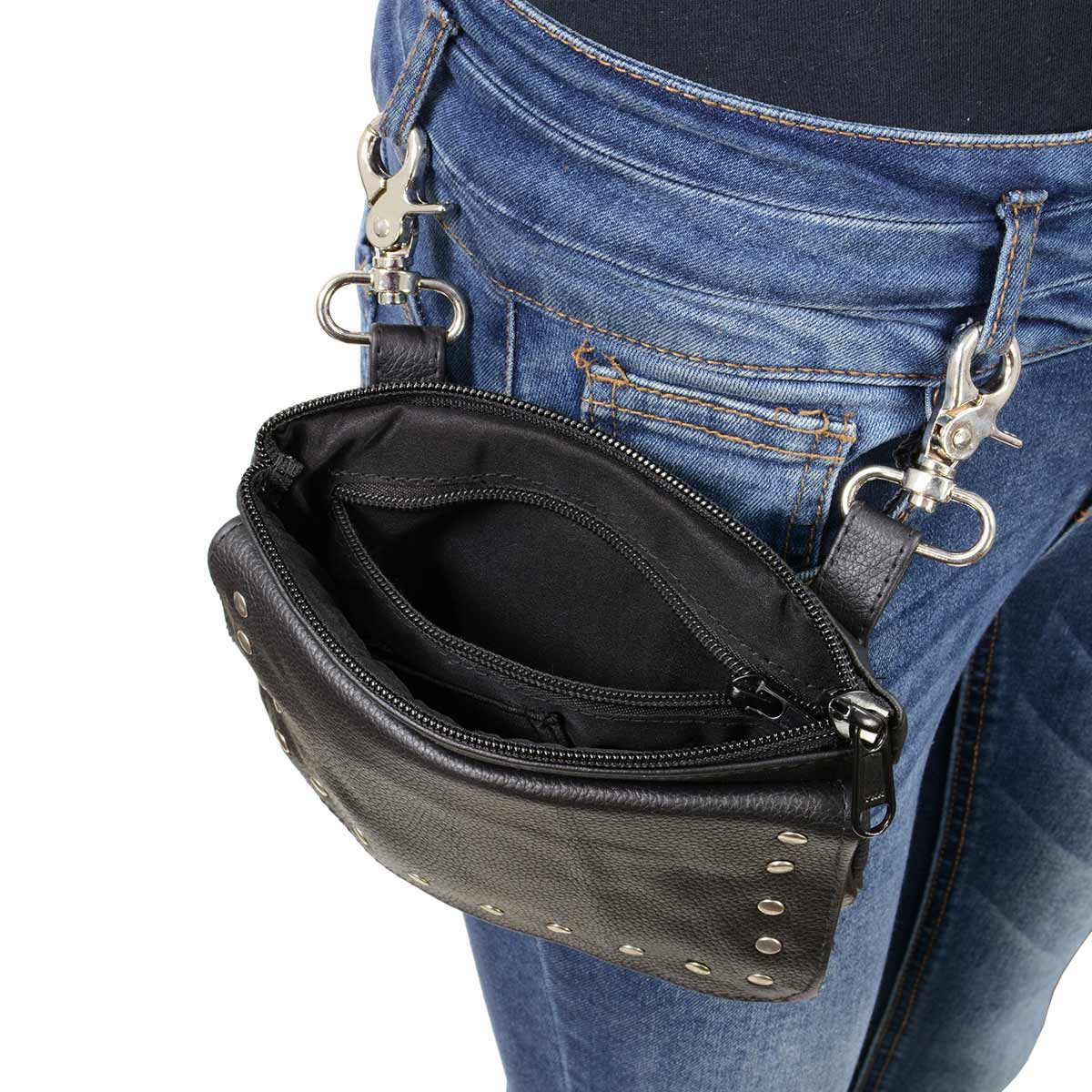 Milwaukee Leather MP8855 Women's Black Leather 'Studded' Hip Belt Bag