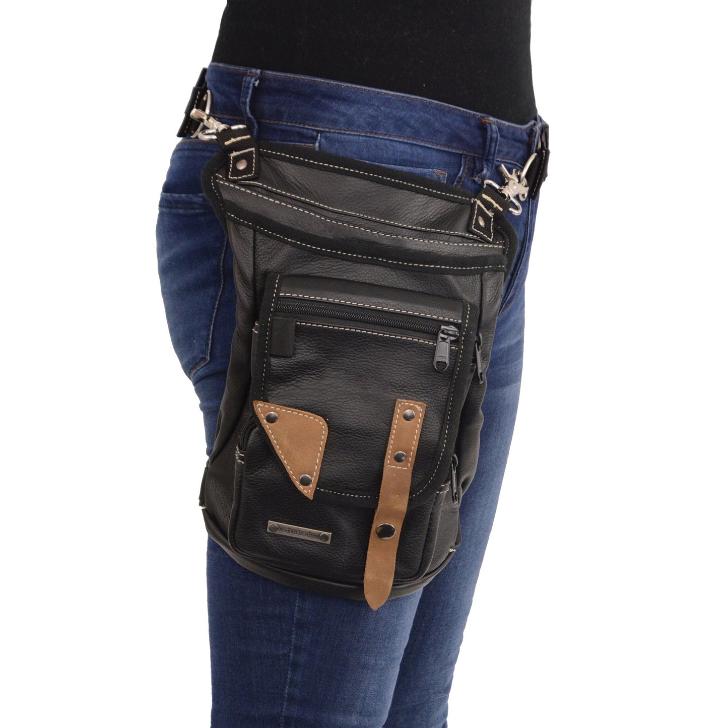 Milwaukee Leather MP8880 Black Conceal and Carry Leather Thigh Bag with Waist Belt