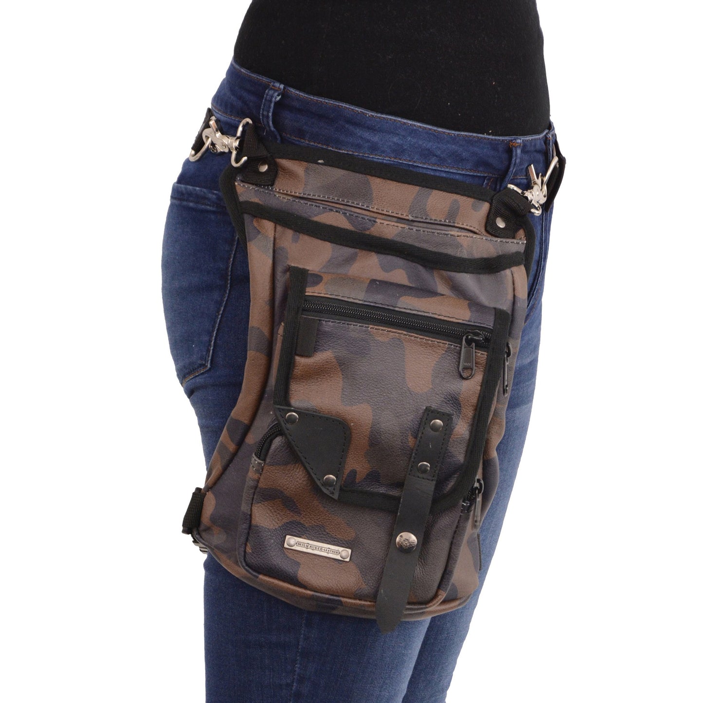 Milwaukee Leather MP8881 Camouflage Conceal and Carry Leather Thigh Bag with Waist Belt