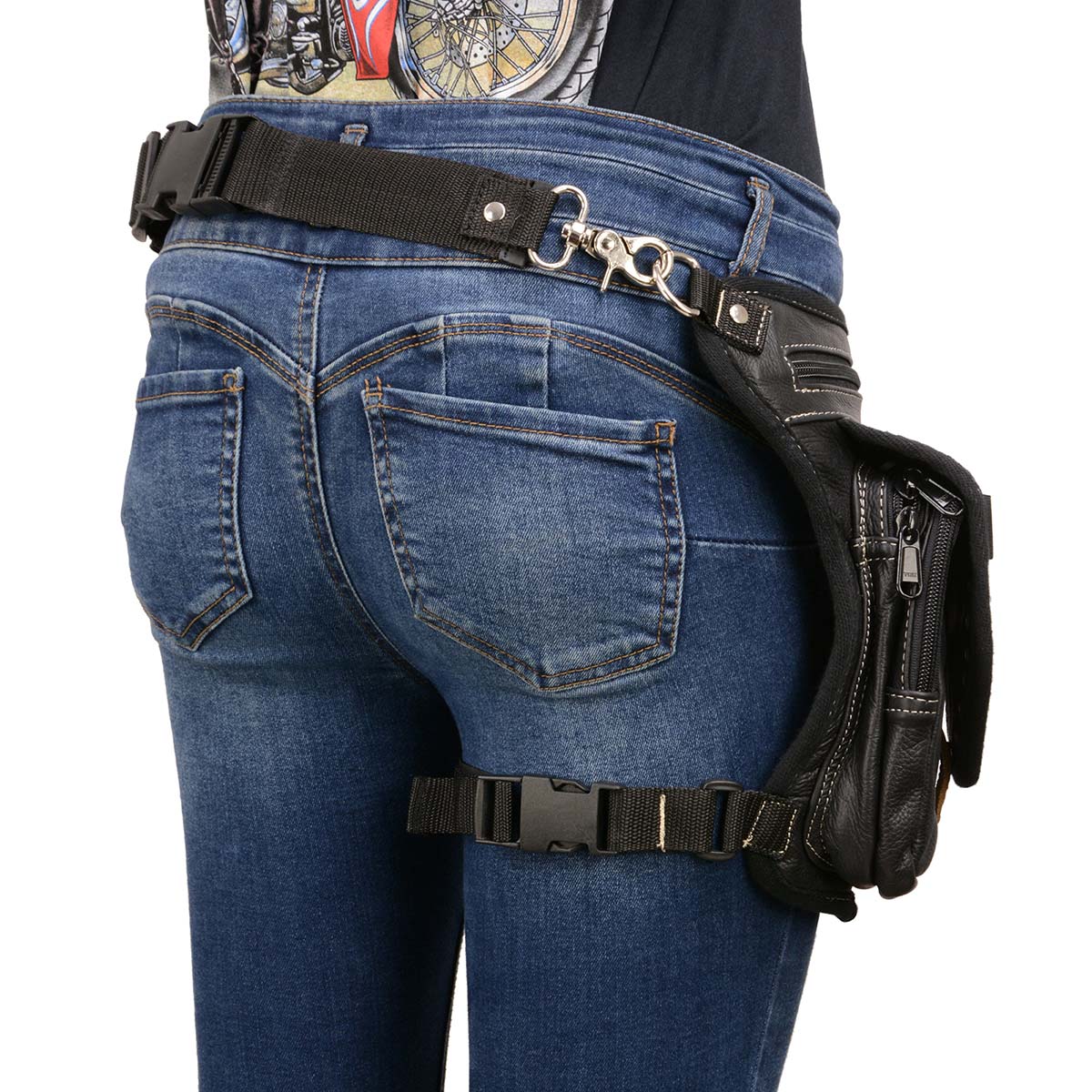 DL Unisex Tactical Motorcycle Biker Leather Thigh Tool Leg Bag – With Gun Pocket, DC46