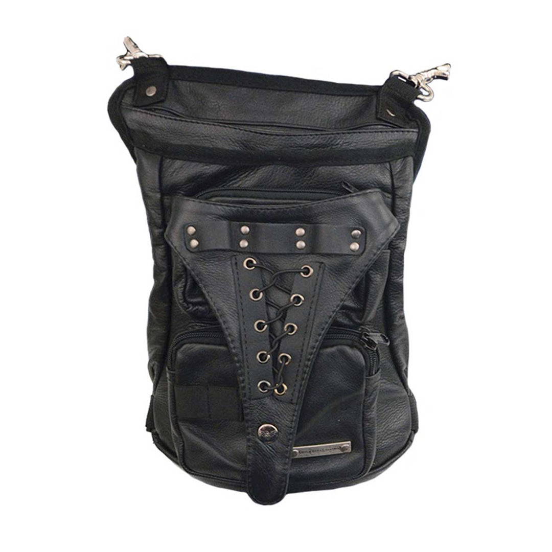 Milwaukee Leather MP8885 Ladies Black Conceal and Carry Black Leather Thigh Bag with Waist Belt
