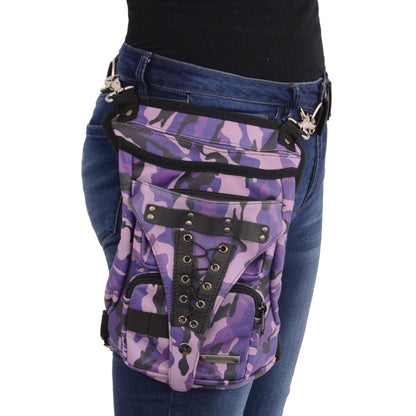 Milwaukee Leather MP8886 Ladies Purple Leather Camouflage Conceal and Carry Black Thigh Bag