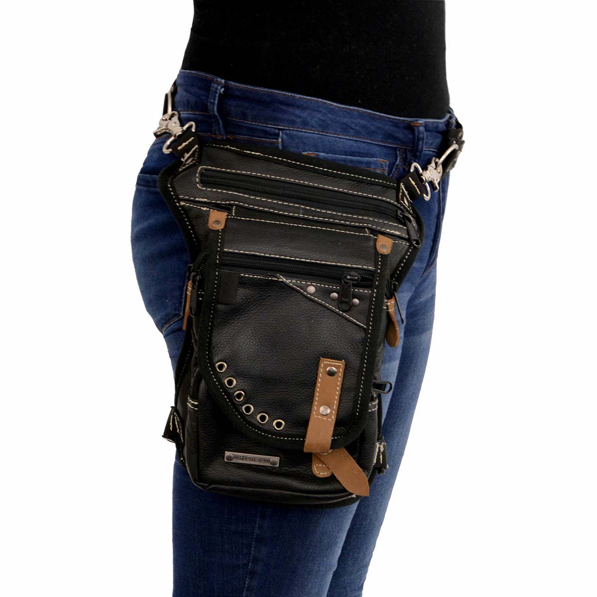 Milwaukee Leather MP8890 Conceal and Carry Black Leather Thigh Bag with  Waist Belt