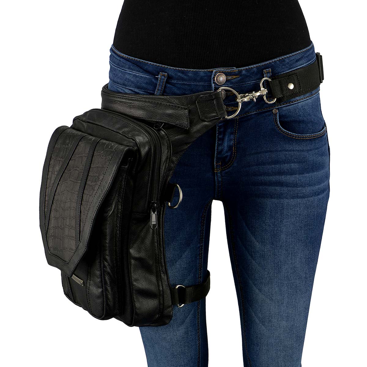 Milwaukee Leather MP8896 Extra Large Conceal and Carry Black Leather Thigh Bag with Waist Belt