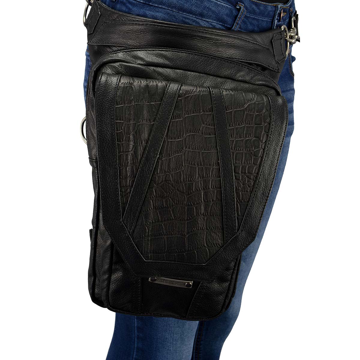 Milwaukee Leather MP8896 Extra Large Conceal and Carry Black Leather Thigh Bag with Waist Belt