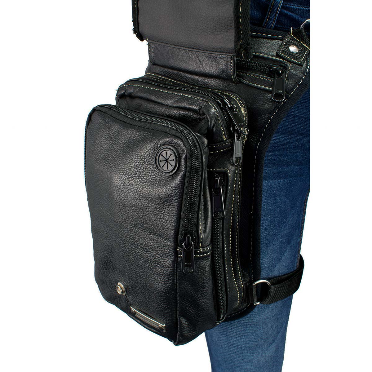 Milwaukee Leather MP8899 Black Conceal and Carry Leather Thigh Bag with Waist Belt