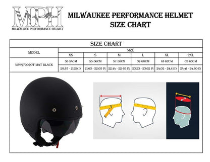 Milwaukee Performance Helmets MPH9700DOT 'Accelerator' 3 /4 Open Face Matte Black Helmet