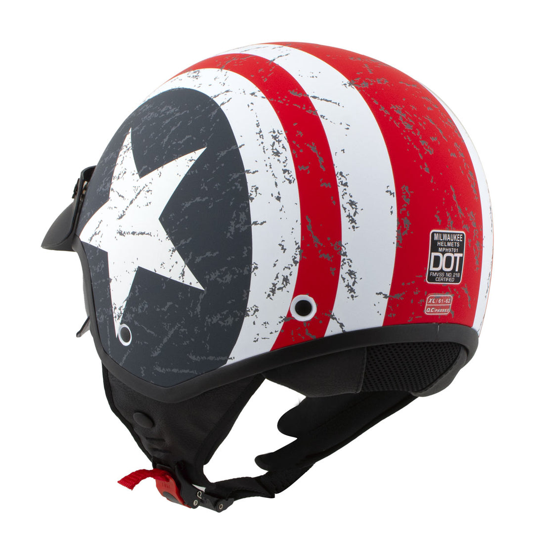 Milwaukee Helmets MPH9701DOT Maverick 3/4 Open Face Stars and Stripes Motorcycle Helmet Biker Milwaukee Helmets MPH9701DOT Maverick 3/4 Open Face Stars and Stripes Motorcycle Helmet Biker