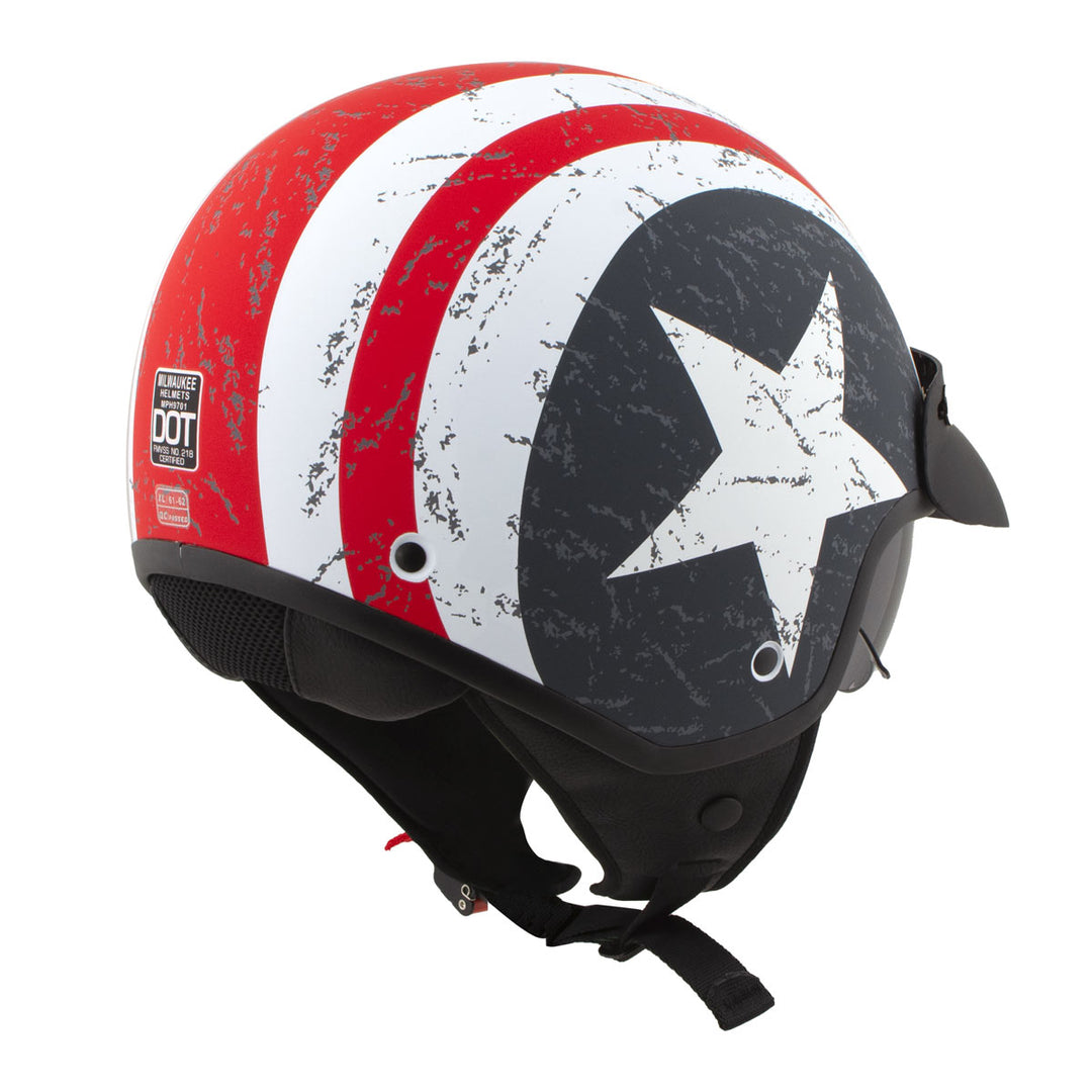 Milwaukee Helmets MPH9701DOT Maverick 3/4 Open Face Stars and Stripes Motorcycle Helmet Biker Milwaukee Helmets MPH9701DOT Maverick 3/4 Open Face Stars and Stripes Motorcycle Helmet Biker