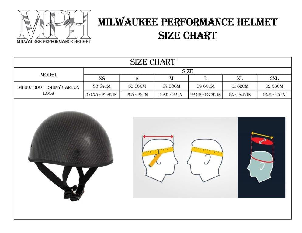 Milwaukee Performance Helmets MPH9713DOT Dot Approved Glossy Black Half Motorcycle Helmet for Men and Women Biker with Carbon Fiber Look