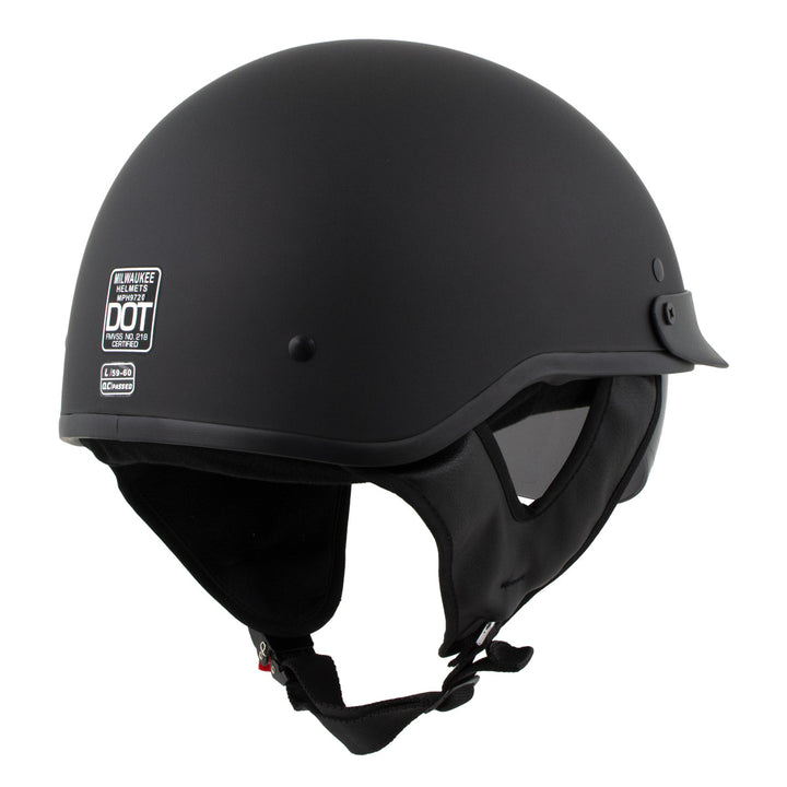 Milwaukee Helmets MPH9718DOT Momentum Matte Black Half Face Motorcycle DOT Bikers Helmet w/ Drop Down Visor