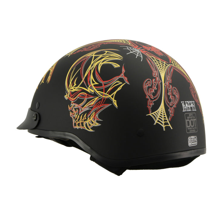 Milwaukee Helmets MPH9724DOT Skull Graphic Matte Black Half Helmet DOT w/ Drop Down Sun Visor