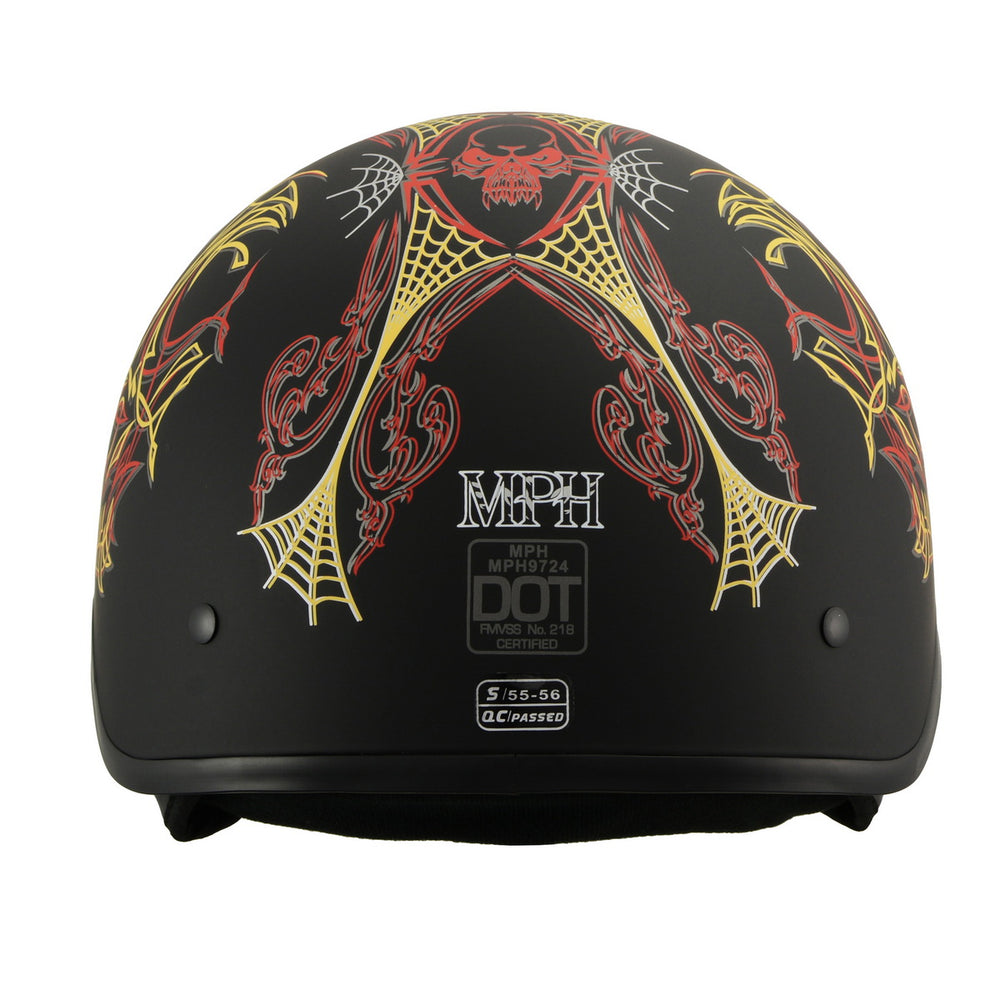 Milwaukee Helmets MPH9724DOT Skull Graphic Matte Black Half Helmet DOT w/ Drop Down Sun Visor
