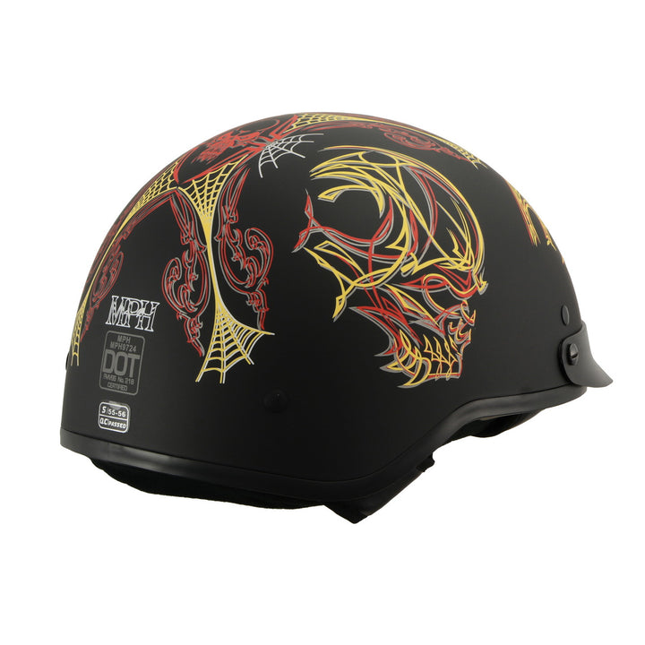 Milwaukee Helmets MPH9724DOT Skull Graphic Matte Black Half Helmet DOT w/ Drop Down Sun Visor