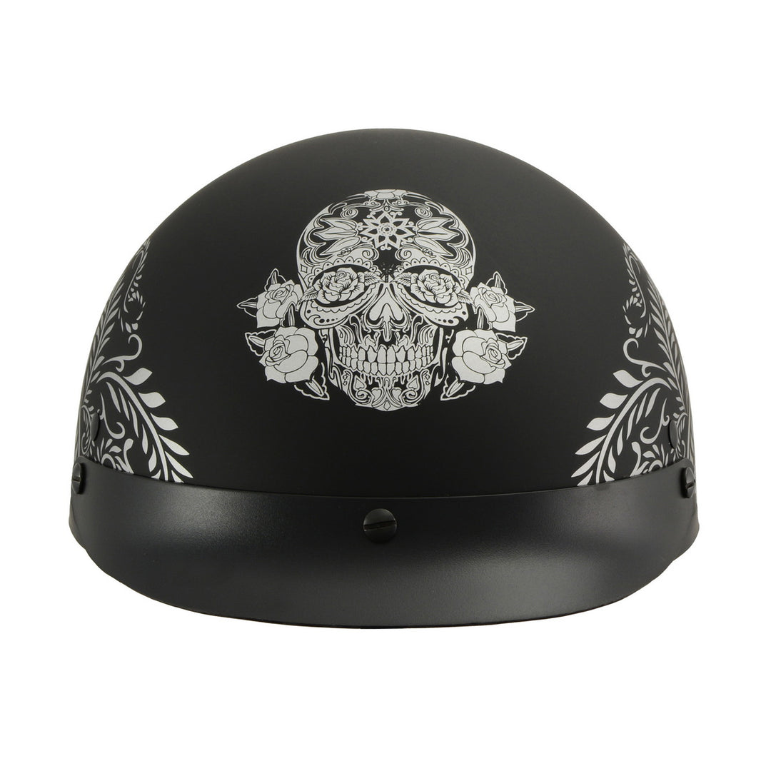 Milwaukee Helmets MPH9725DOT Sugar Skull and Rose Matte Black DOT Helmet with Drop Sun Visor