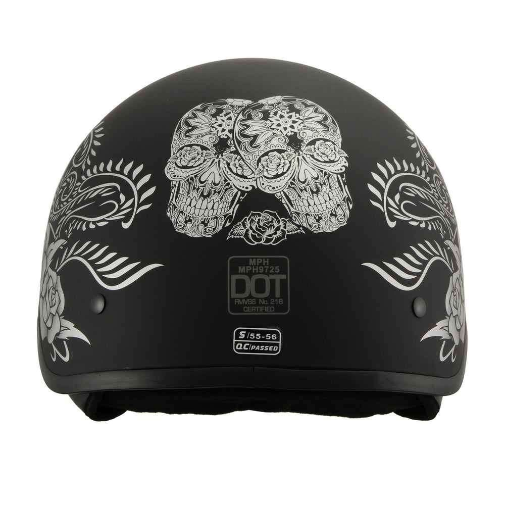 Milwaukee Helmets MPH9725DOT Sugar Skull and Rose Matte Black DOT Helmet with Drop Sun Visor