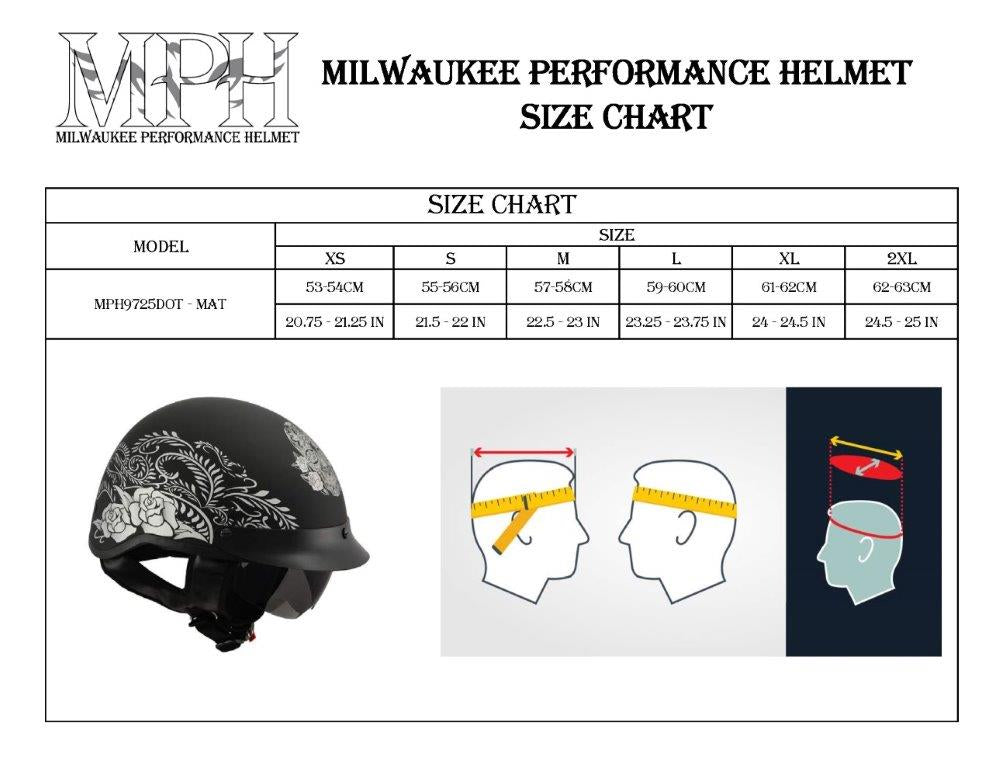 Milwaukee Helmets MPH9725DOT Sugar Skull and Rose Matte Black DOT Helmet with Drop Sun Visor