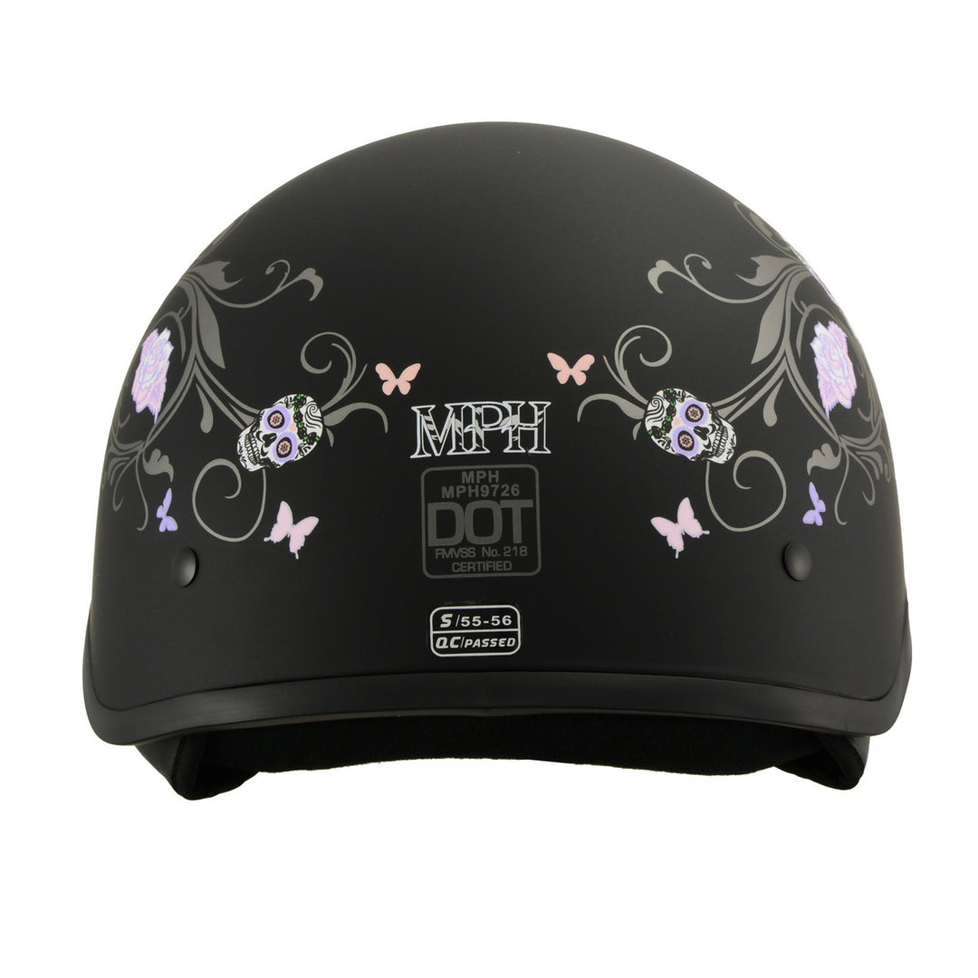 Milwaukee Performance Helmets MPH9726DOT Sugar Skull Matte Black DOT Half Helmet w/ Drop Down Visor