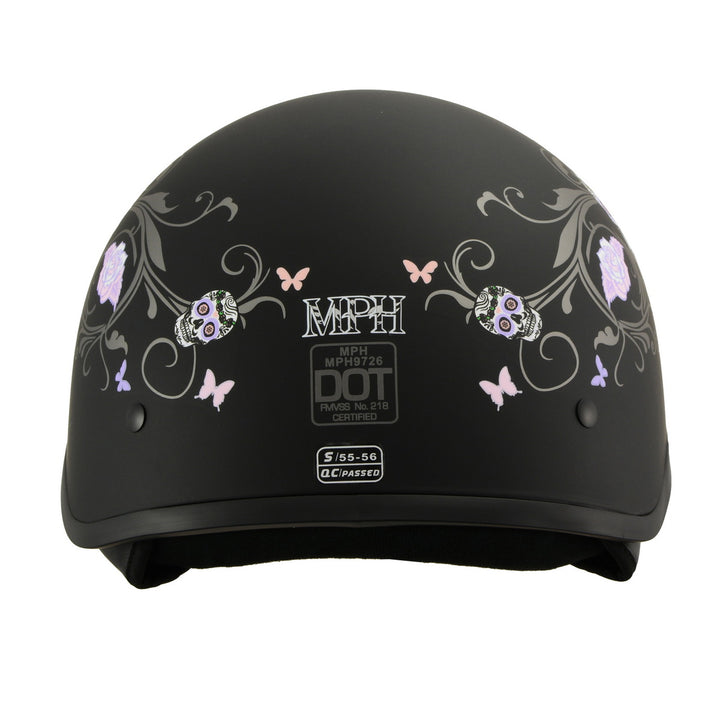 Milwaukee Performance Helmets MPH9726DOT Sugar Skull Matte Black DOT Half Helmet w/ Drop Down Visor