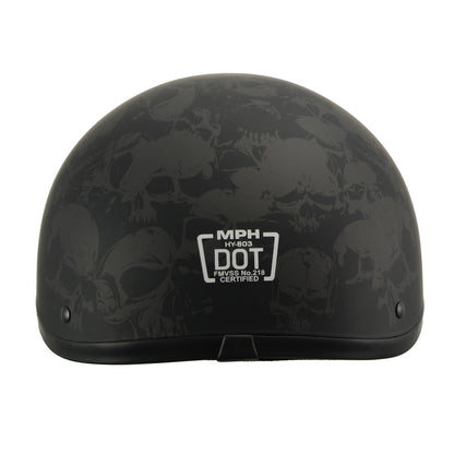 Milwaukee Helmets MPH9771DOT 'Skull Graphics' Americas Smallest Matte Black Half Helmet