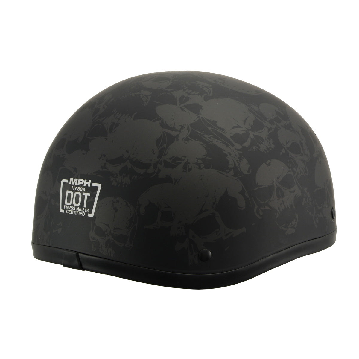 Milwaukee Helmets MPH9771DOT 'Skull Graphics' Americas Smallest Matte Black Half Helmet