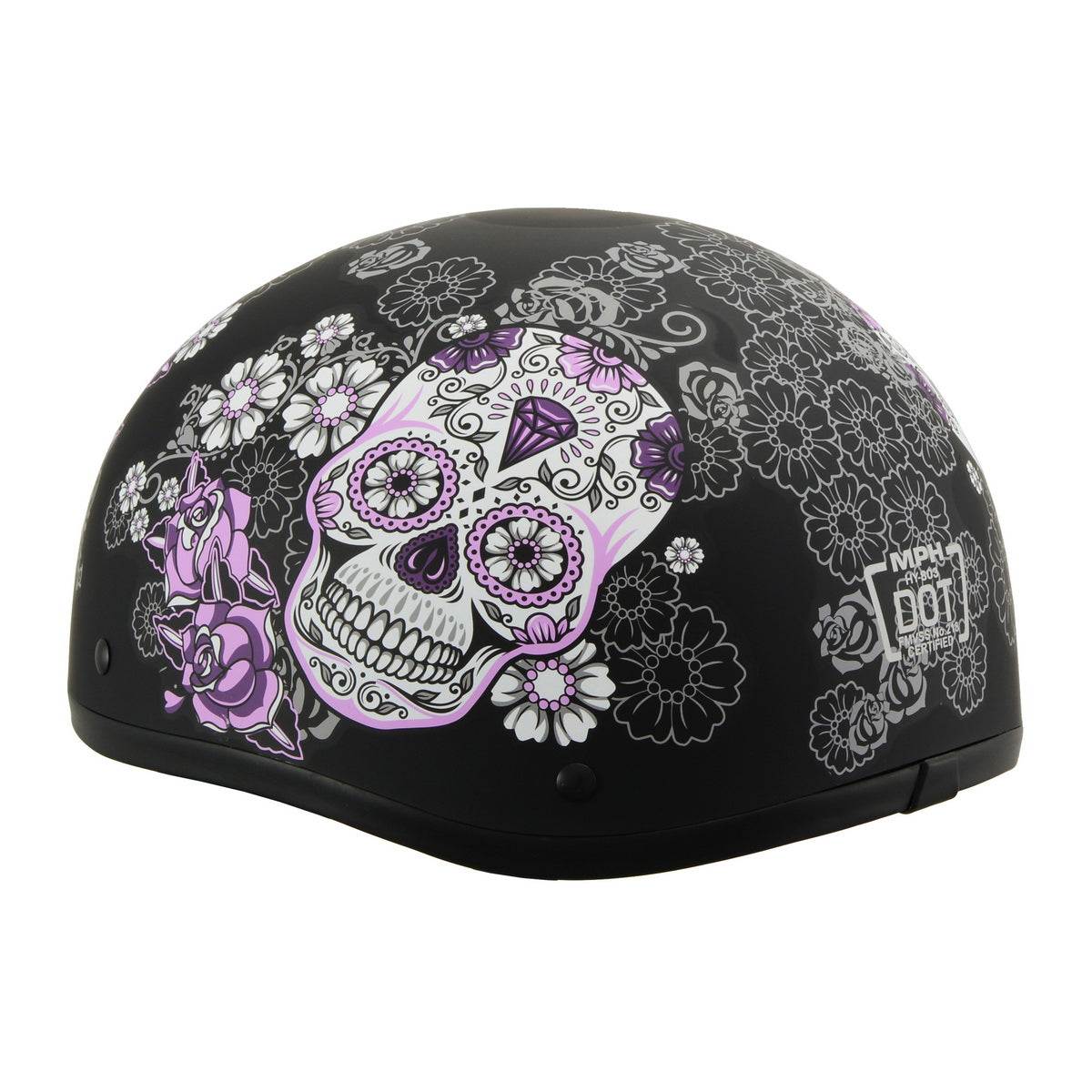 Milwaukee Helmets MPH9772DOT Ladies 'Sugar Skull Design' Matte Black Half Helmet