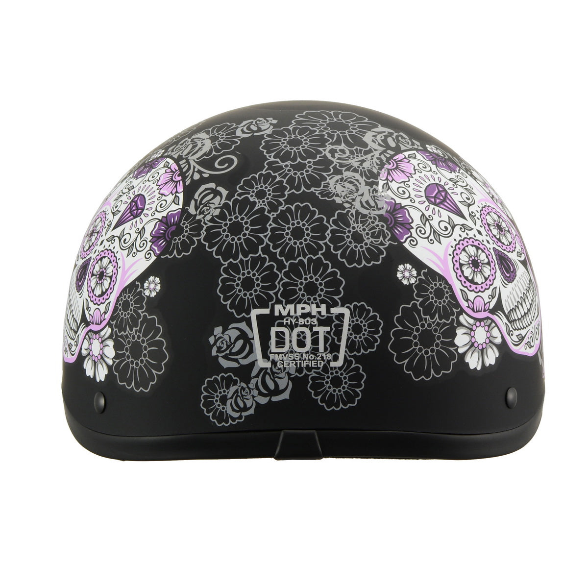 Milwaukee Helmets MPH9772DOT Ladies 'Sugar Skull Design' Matte Black Half Helmet