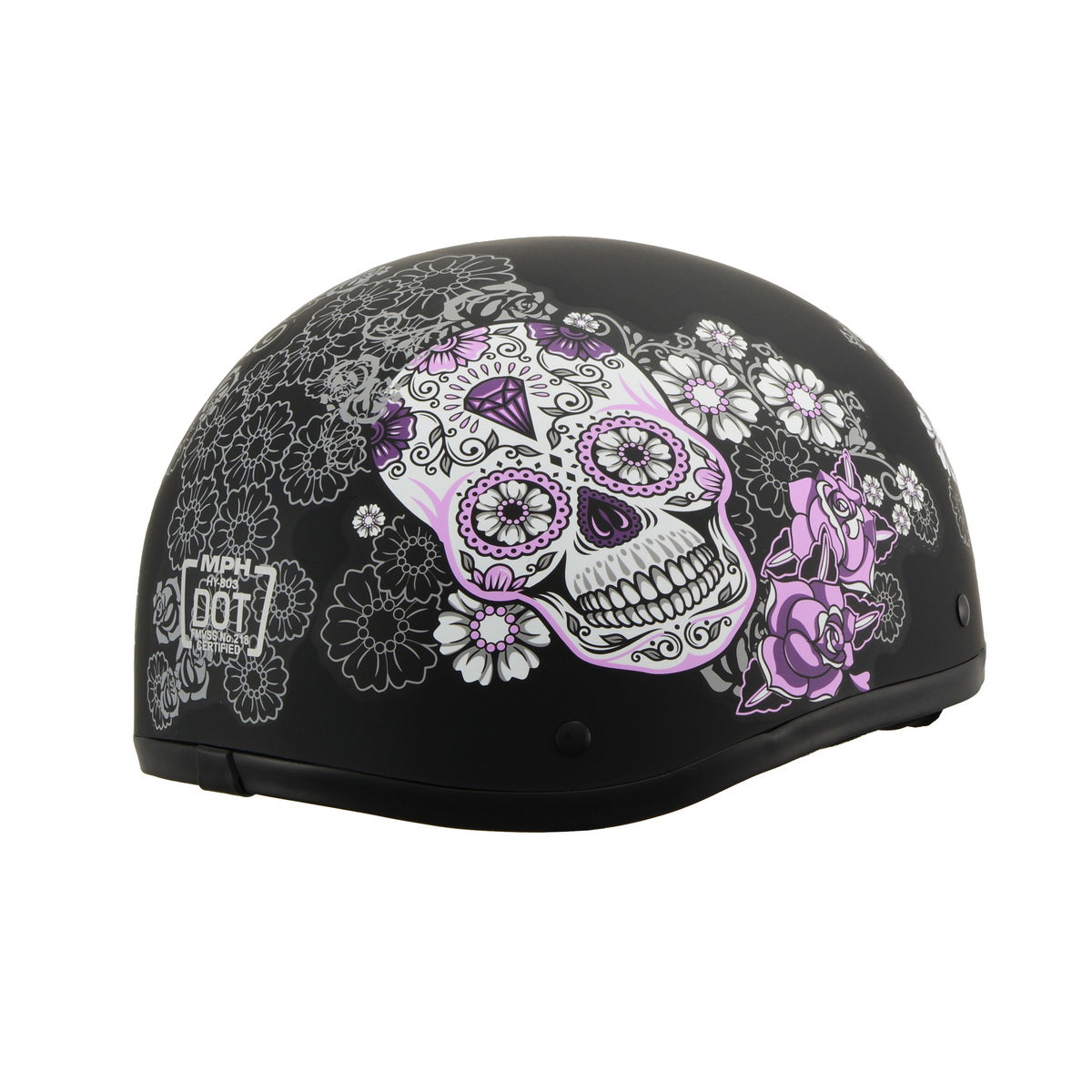 Milwaukee Helmets MPH9772DOT Ladies 'Sugar Skull Design' Matte Black Half Helmet