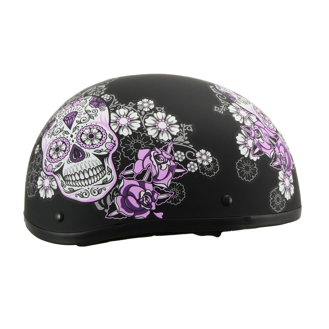 Milwaukee Helmets MPH9874N Novelty Flowered Sugar Skull Matte Black Half Helmet