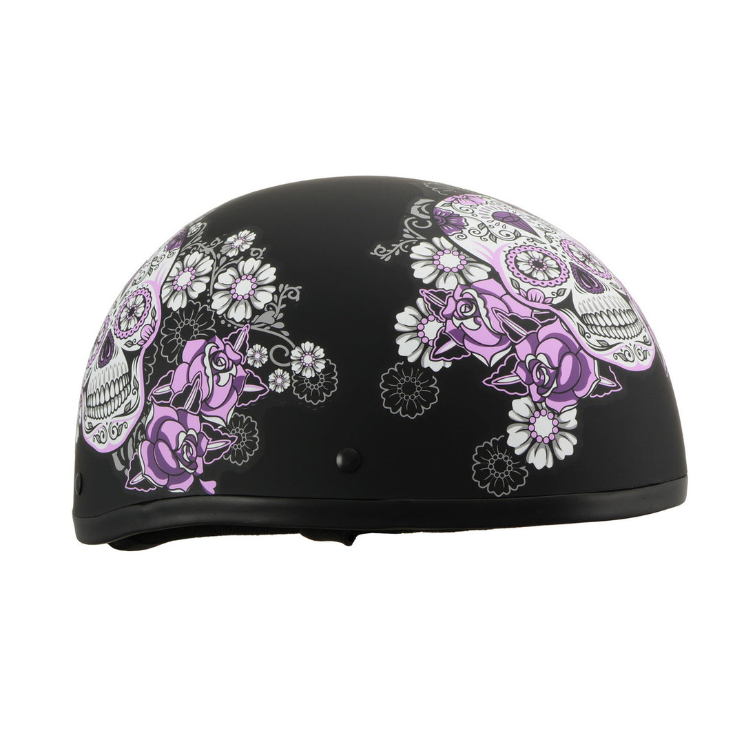 Milwaukee Helmets MPH9874N Novelty Flowered Sugar Skull Matte Black Half Helmet