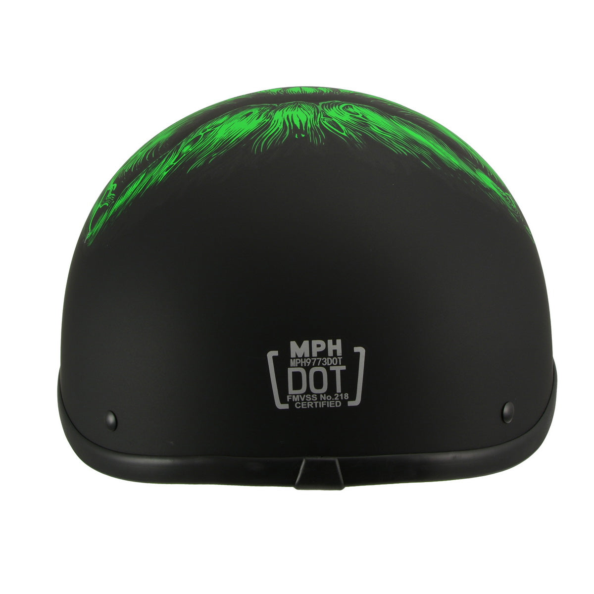 Milwaukee Helmets MPH9773 'Green Skeleton' Matte Black DOT Half Helmet