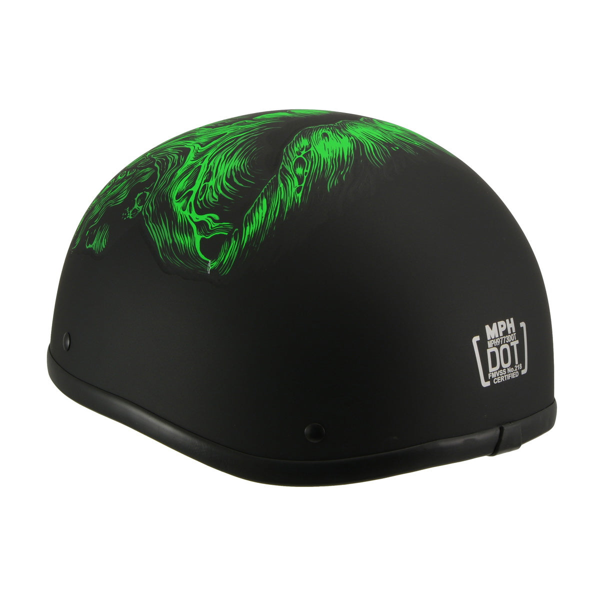 Milwaukee Helmets MPH9773 'Green Skeleton' Matte Black DOT Half Helmet