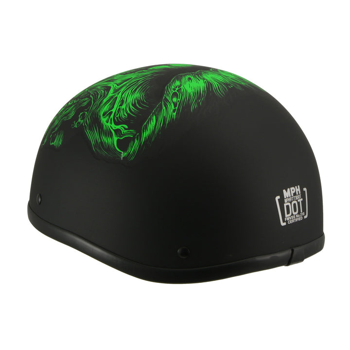 Milwaukee Helmets MPH9773 Green Skeleton Matte Black DOT Half Helmet