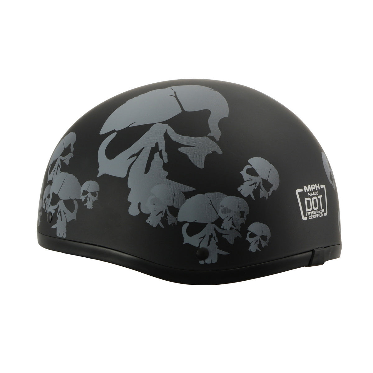 Milwaukee Helmets MPH9775DOT Americas Smallest Matte Black Half Helmet with Skeleton Head Graphics