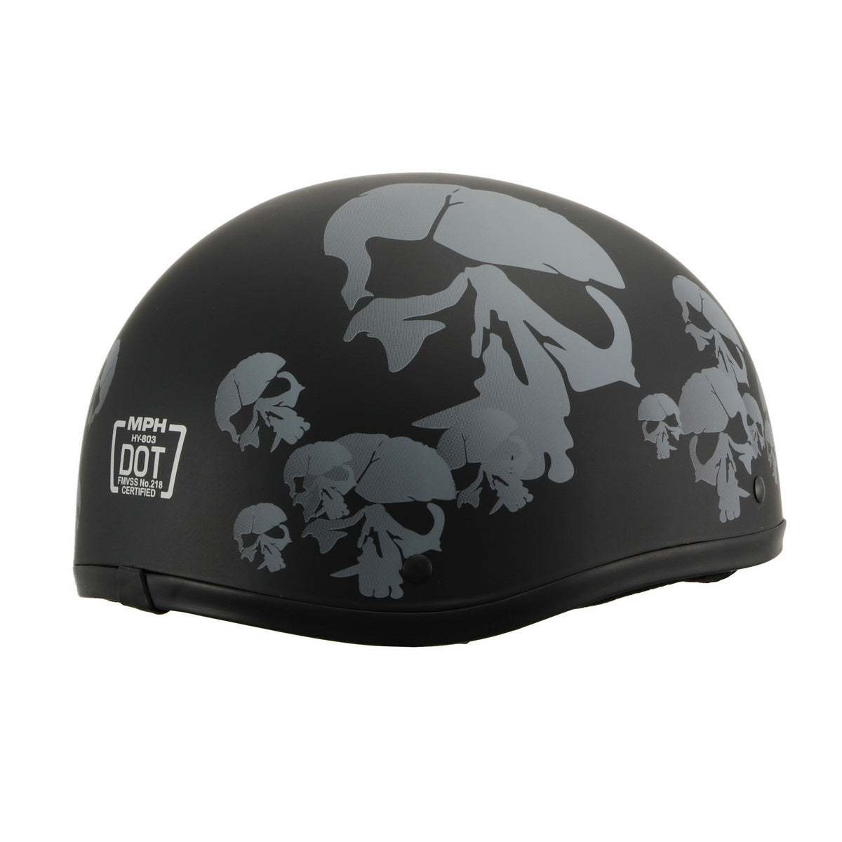 Milwaukee Helmets MPH9775DOT Americas Smallest Matte Black Half Helmet with Skeleton Head Graphics