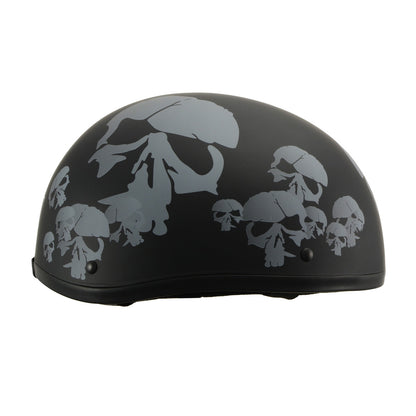 Milwaukee Helmets MPH9775DOT Americas Smallest Matte Black Half Helmet with Skeleton Head Graphics