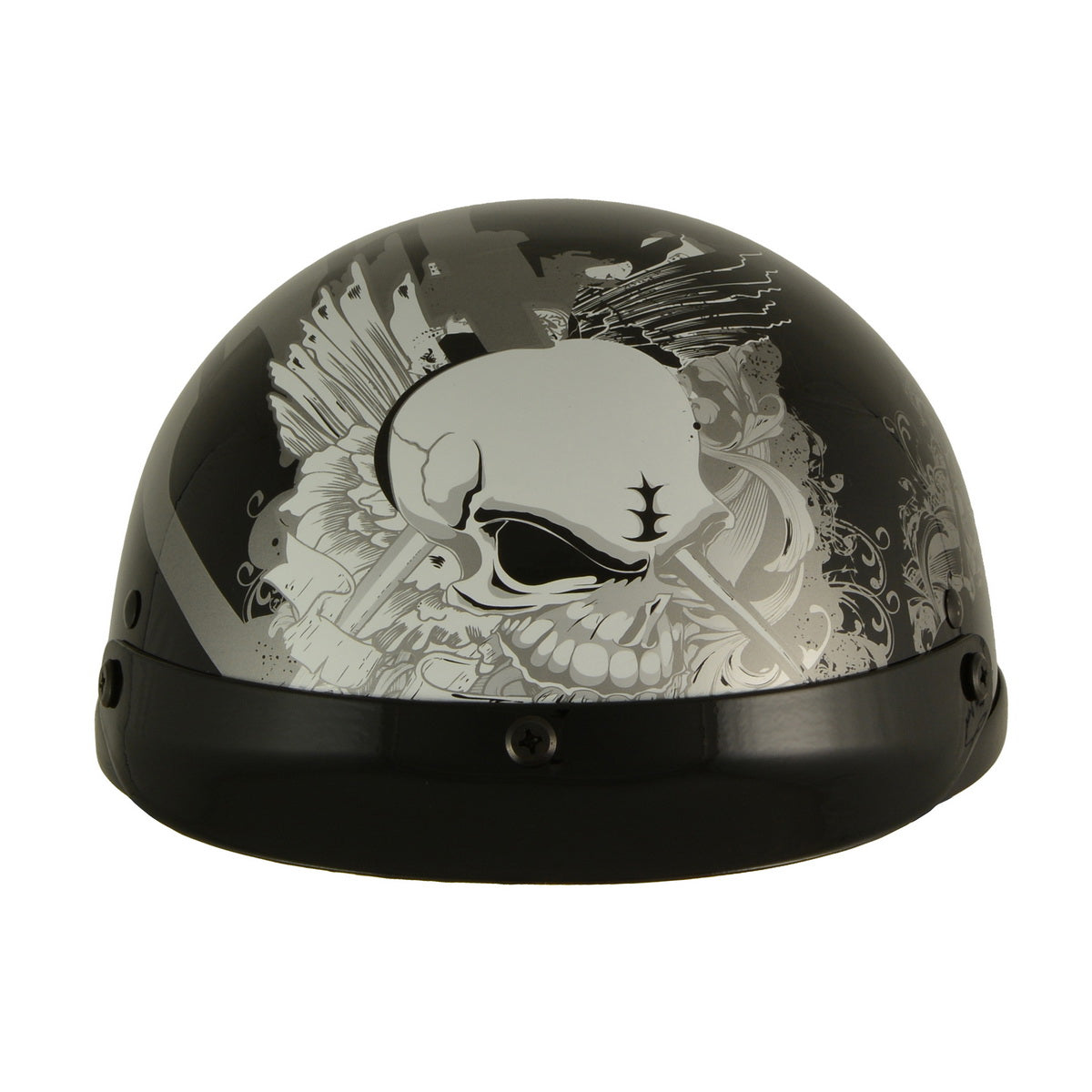 Milwaukee Helmets MPH9779 Black 'Silver Skull' DOT Half Helmet