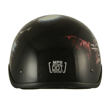 Milwaukee Helmets MPH9780 Black 'Rose Skull & Revolver' DOT Half Helmet