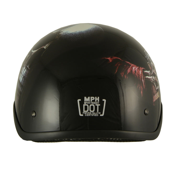 Milwaukee Helmets MPH9780 Black Rose Skull &amp; Revolver DOT Half Helmet