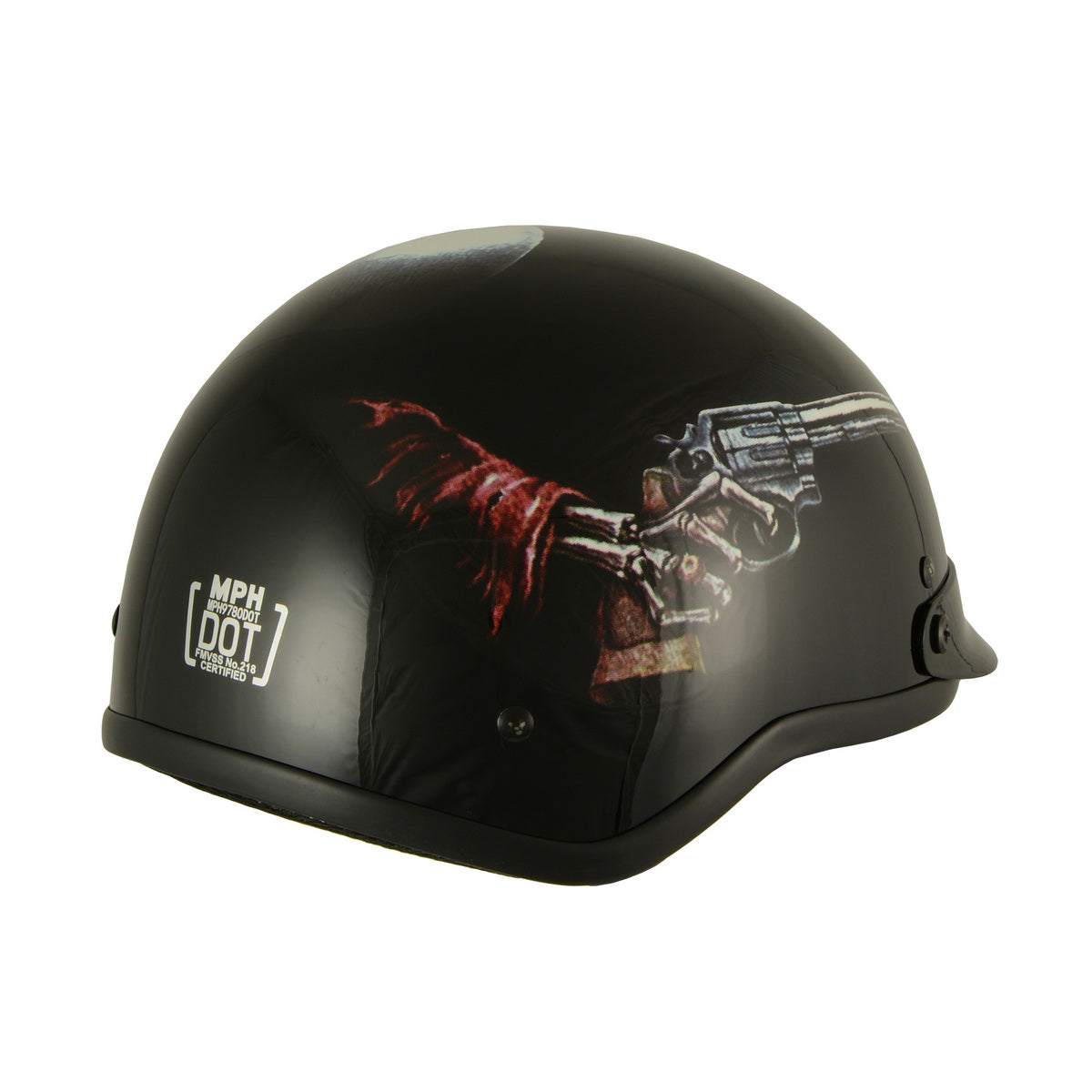 Milwaukee Helmets MPH9780 Black 'Rose Skull & Revolver' DOT Half Helmet