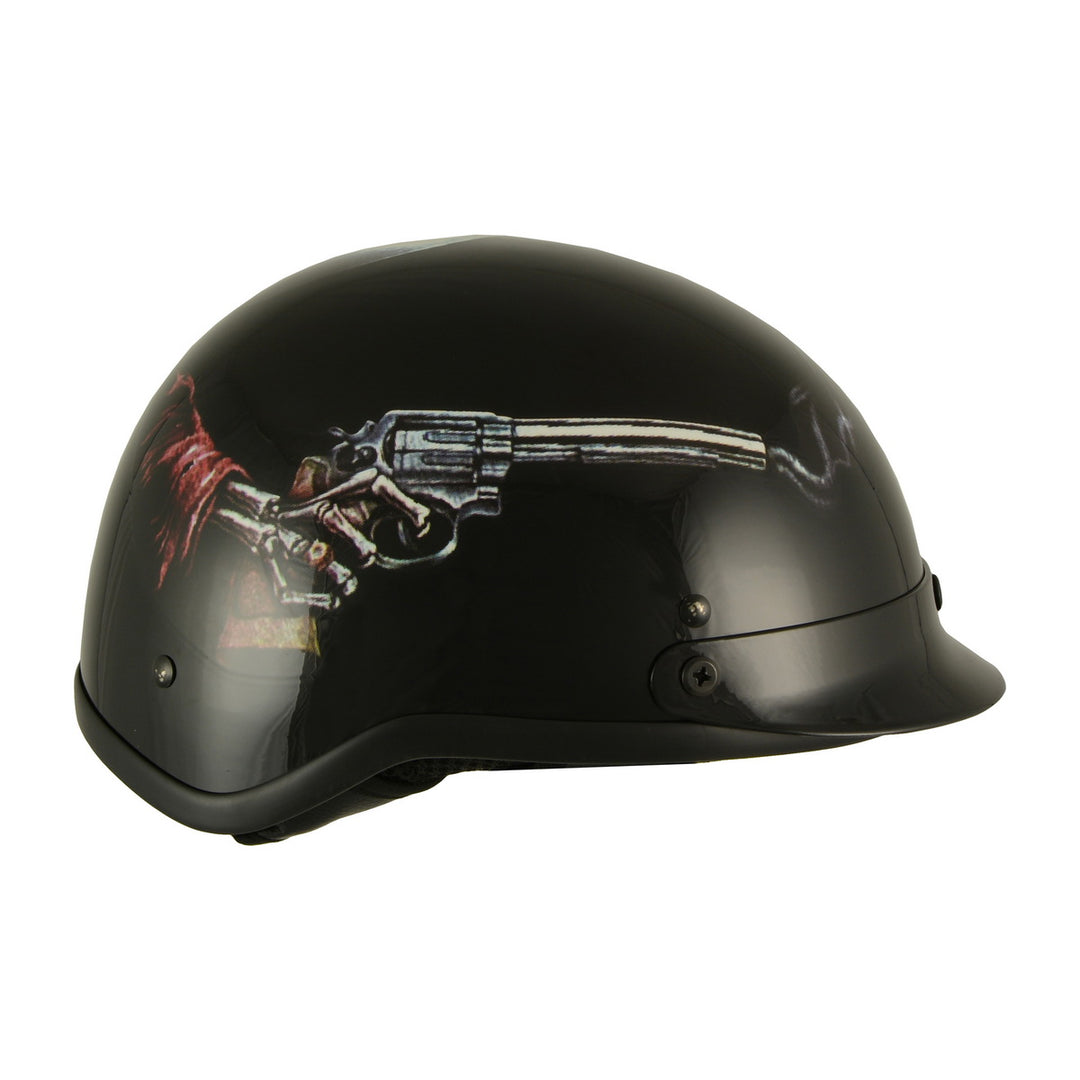 Milwaukee Helmets MPH9780 Black Rose Skull &amp; Revolver DOT Half Helmet