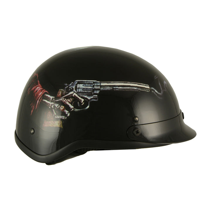 Milwaukee Helmets MPH9780 Black Rose Skull &amp; Revolver DOT Half Helmet