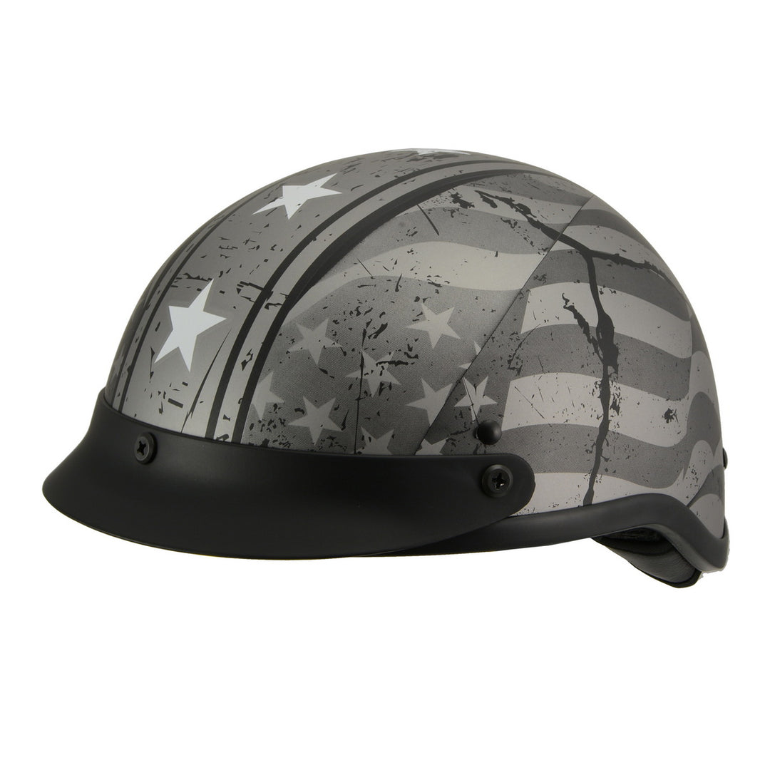 Milwaukee Helmets MPH9782 Black Vintage Grey Stars and Stripes DOT Half Helmet