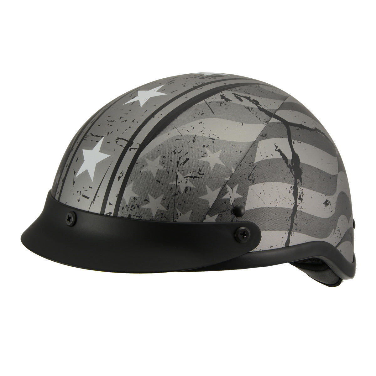 Milwaukee Helmets MPH9782 Black 'Vintage Grey Stars and Stripes' DOT Half Helmet