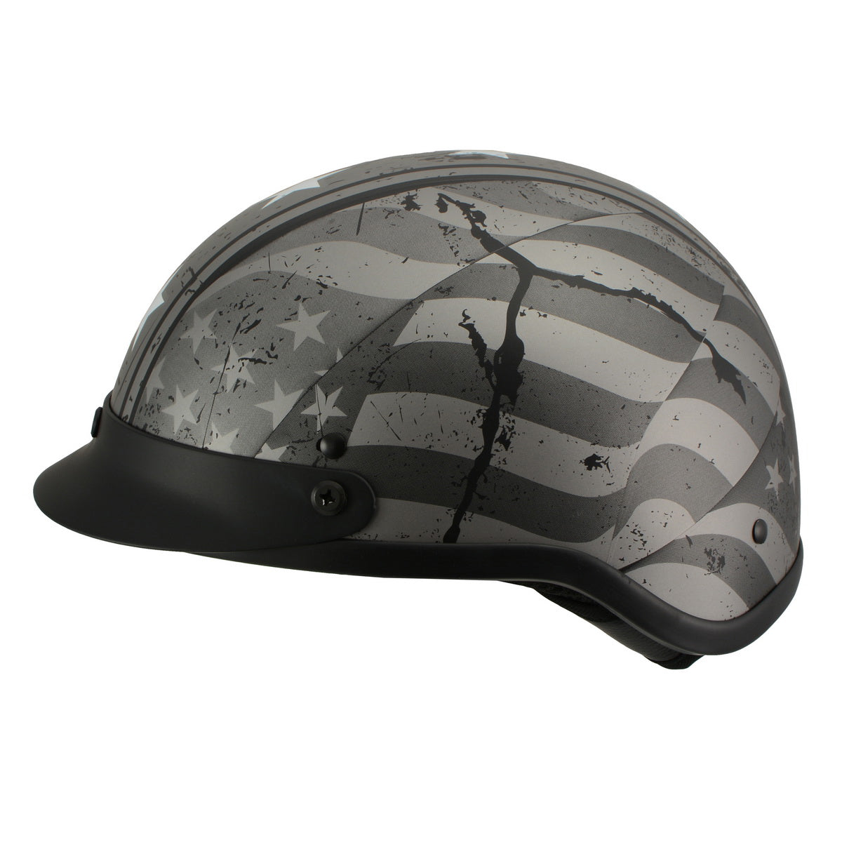 Milwaukee Helmets MPH9782 Black 'Vintage Grey Stars and Stripes' DOT Half Helmet