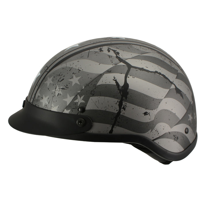 Milwaukee Helmets MPH9782 Black Vintage Grey Stars and Stripes DOT Half Helmet