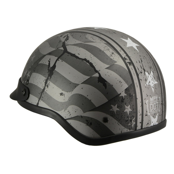 Milwaukee Helmets MPH9782 Black Vintage Grey Stars and Stripes DOT Half Helmet