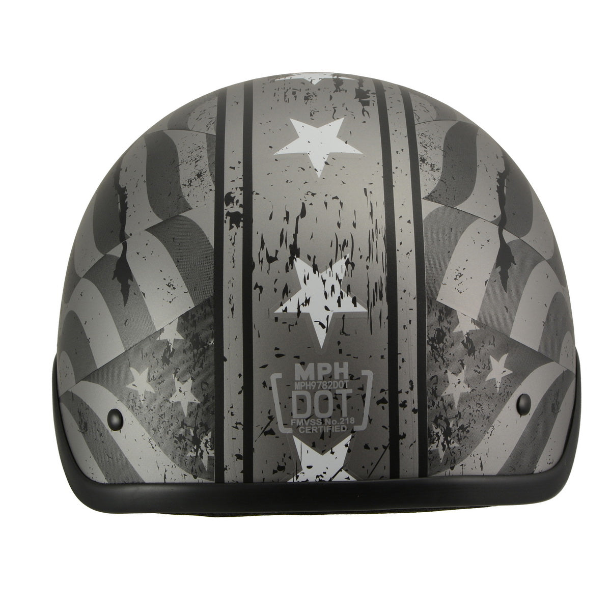 Milwaukee Helmets MPH9782 Black 'Vintage Grey Stars and Stripes' DOT Half Helmet